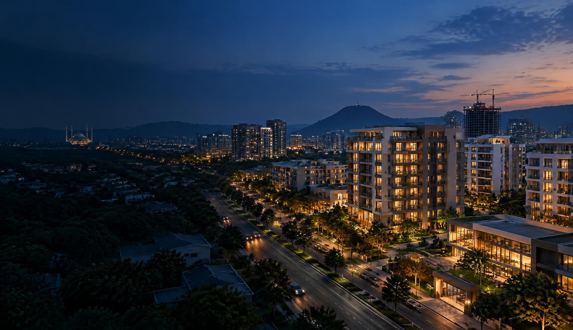 Contemporary residential development in an African city at dusk